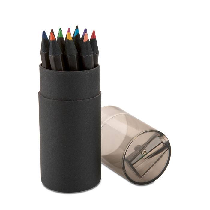 12 pasteliek so strúhadlom v krabičke, čierna