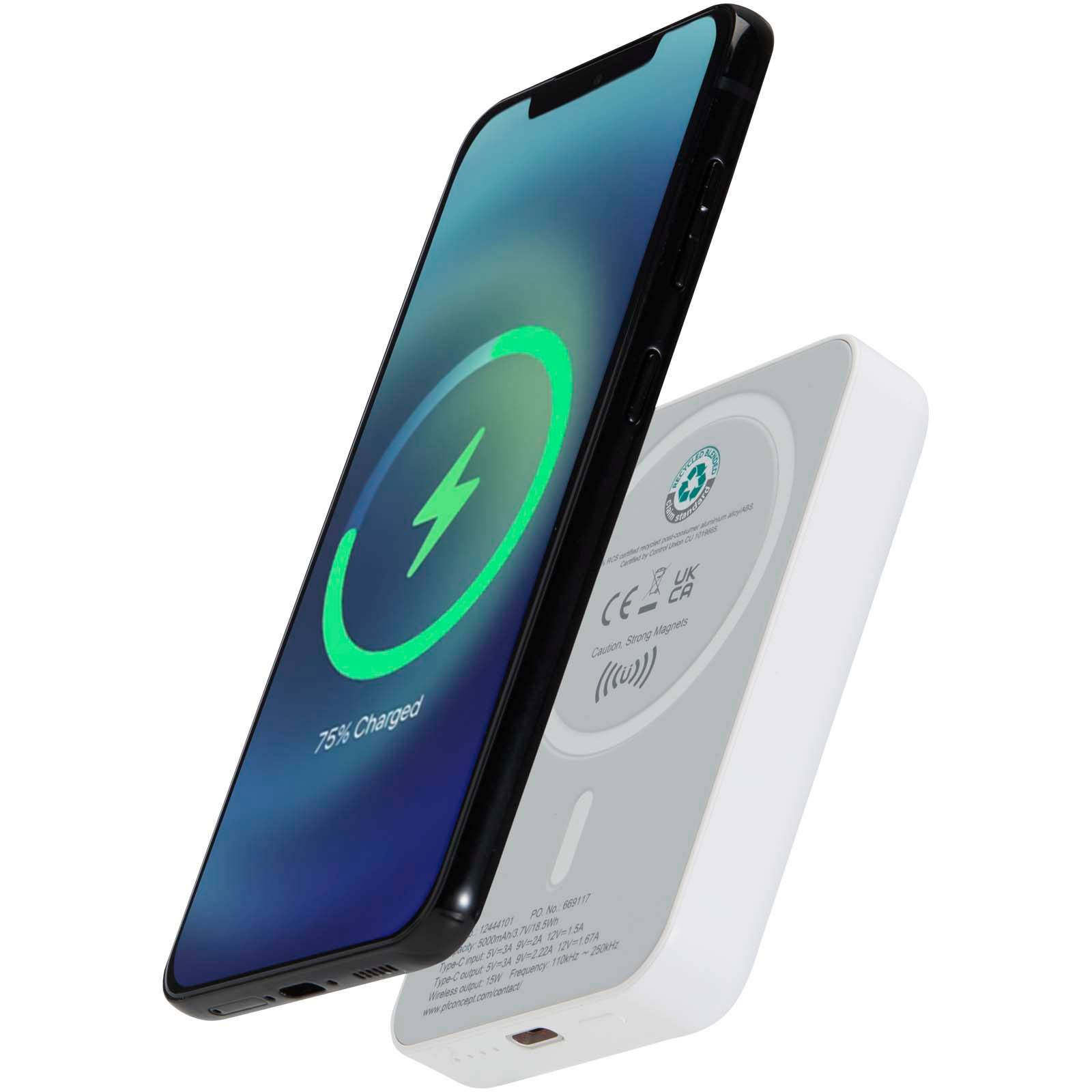 Acrab bezdrôtová magnetická powerbanka 5000 mAh 15W s 20W PD - vyrobené z recyklovaného plastu, biel