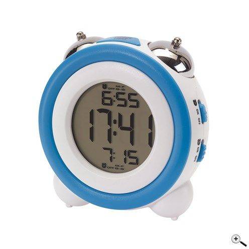 ALARMY digitálny budík v retro štýle, biela modrá