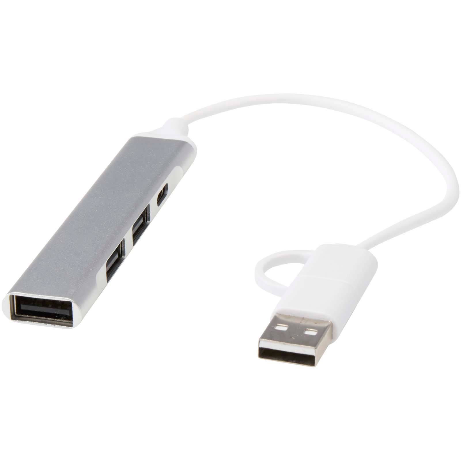 Alkaid 4portový USB-A a Type-C húb z recykl. hliníka s duálnym vstupom, sivá Silver