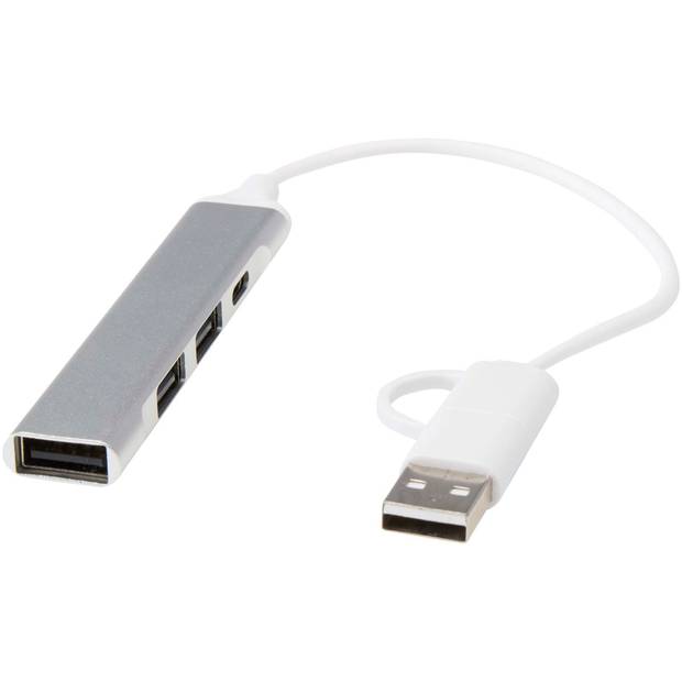 Alkaid 4portový USB-A a Type-C húb z recykl. hliníka s duálnym vstupom, sivá Silver Alkaid 4portový USB-A a Type-C húb z recykl. hliníka s duálnym vstupom, sivá Silver