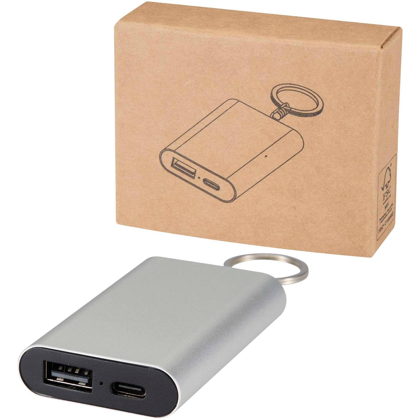 Arcturus powerbanka z recyklovaného hliníka s kapacitou 2000 mAh a kľúčenkou, sivá Silver 