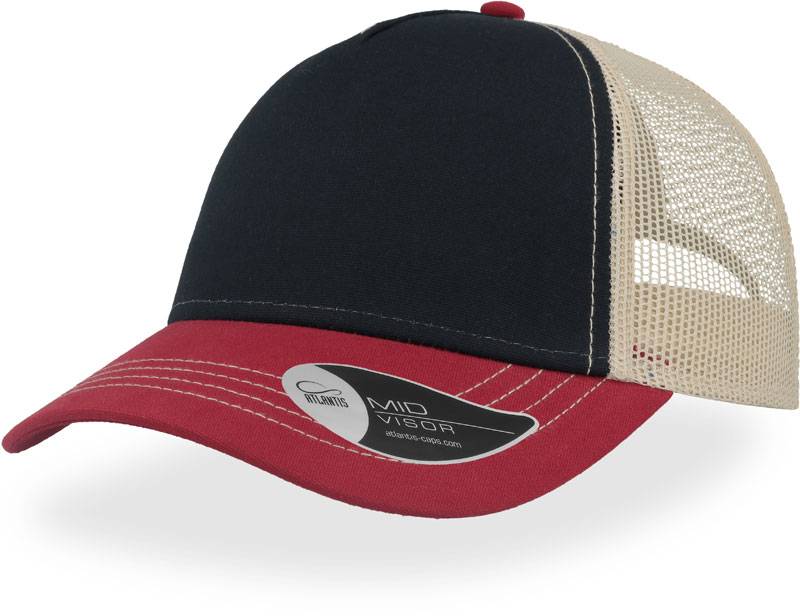 Atlantis | 5 panel. sieťovaná šiltovka "Rapper Canvas", modrá Navy-červená Burg.-hnedá Beige