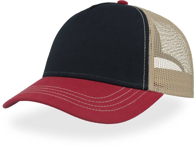 Atlantis | Rapper Canvas-S, 5 panel. Trucker šiltovka, modrá Navy-červená Burg.-hnedá Khaki