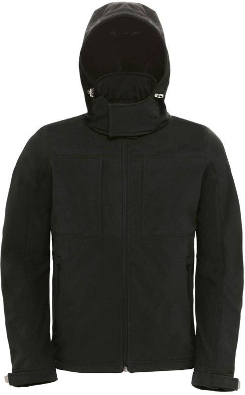 B&C | Hooded Softshell /men, Pánska 3-vrstvová softshellová bunda s kapucňou, čierna, L