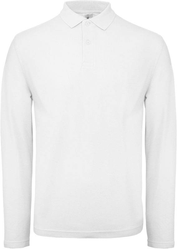 B&C | ID.001 LSL, Pánske piqué polo s dlhým rukávom, biela, XS