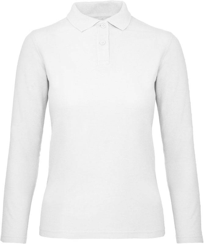 B&C | ID.001 LSL /women, Dámske piqué polo s dlhým rukávom, biela, XS