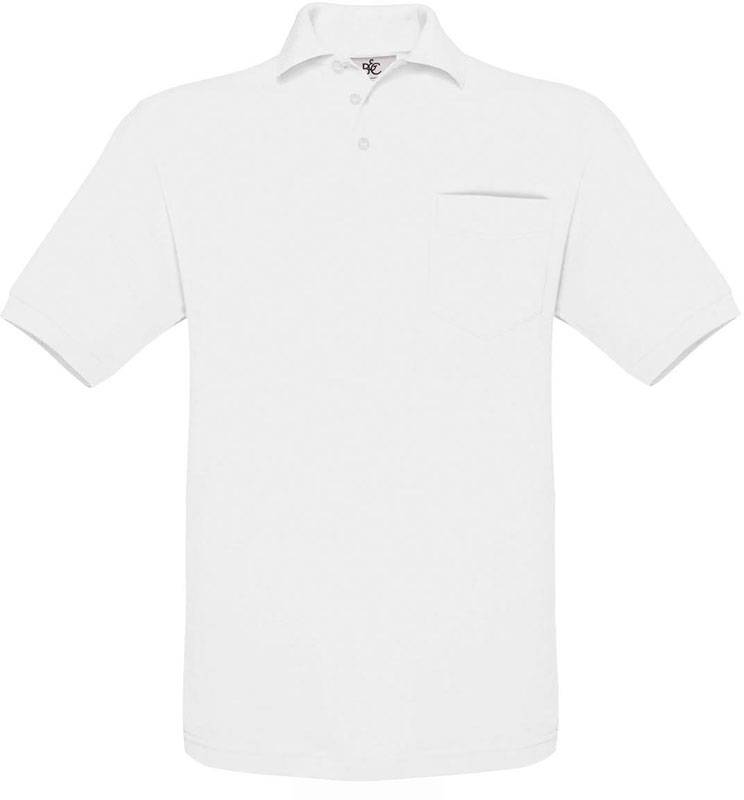 B&C | Safran Pocket, Piqué polo s náprsní kapsou, bílá, M