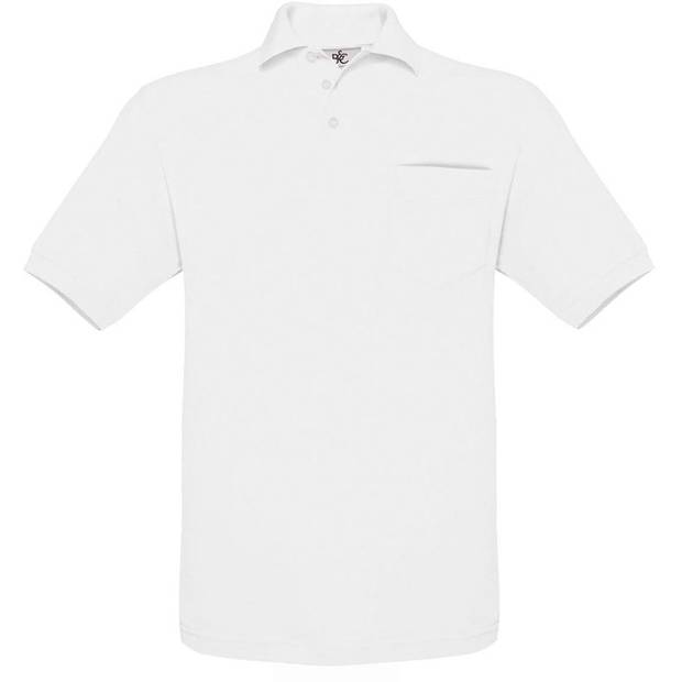 B&C | Safran Pocket, Piqué polo s náprsným vreckom, biela, M B&C | Safran Pocket, Piqué polo s náprsným vreckom, biela, M