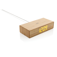 Obrázok ku produktu Bambusové digitálne hodiny s bezdrôtovou nabíjačkou 5W, hnedá