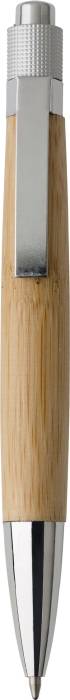 Bambusové guľôčkové pero s kovovými doplnkami, modrá náplň, hnedá