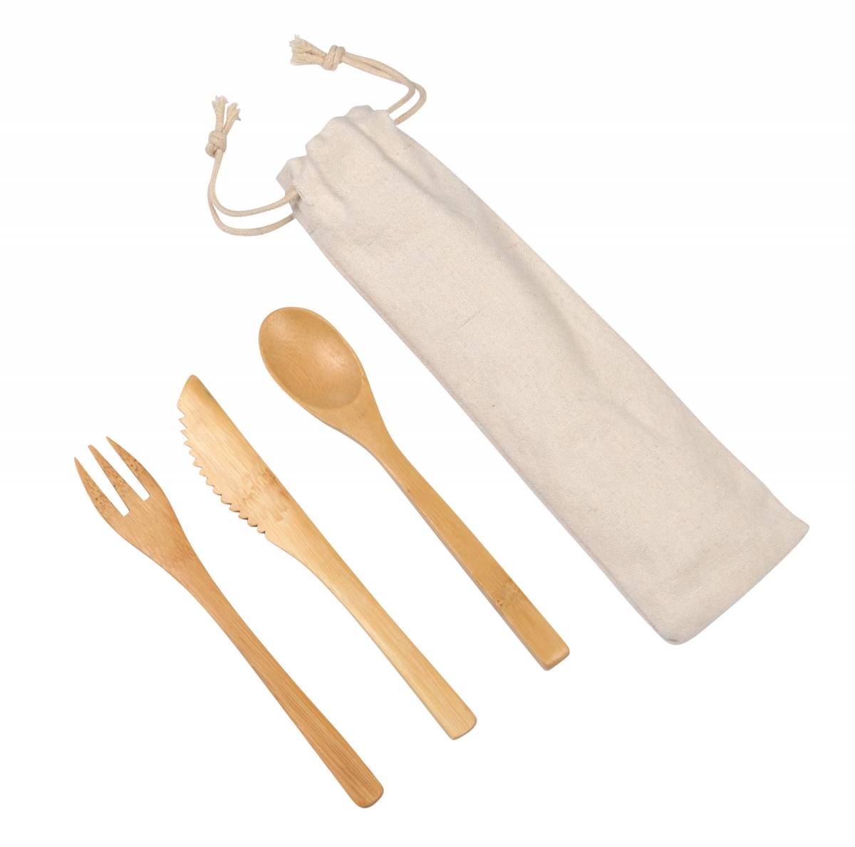 Bambusový příbor v bavlněném sáčku, středně hnědá