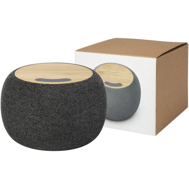 Bambusový/RPET Bluetooth® reproduktor a bezdrôtová nabíjacia podložka Ecofiber, hnedá Natural - sivá Bambusový/RPET Bluetooth® reproduktor a bezdrôtová nabíjacia podložka Ecofiber, hnedá Natural - sivá