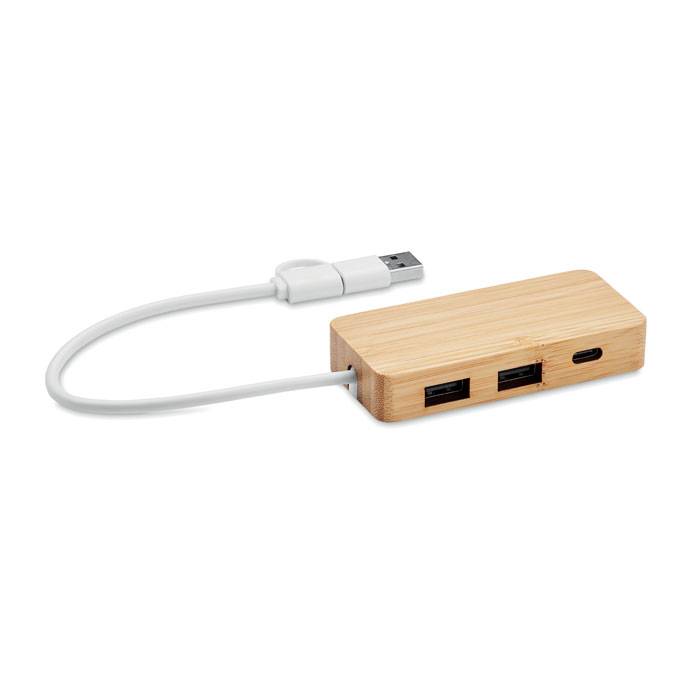Bambusový USB rozbočovač, hnědá wood