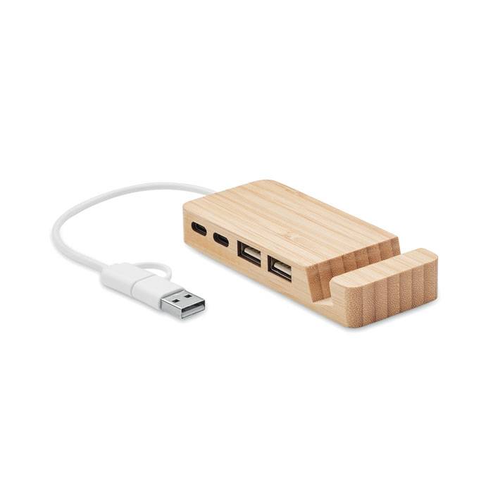 Bambusový USB rozbočovač, hnedá wood