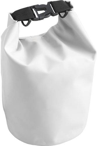 BANE vodotěsný vak z PVC s popruhem a karabinou, bílá