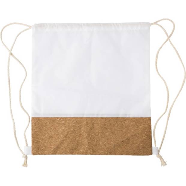 Batoh z RPET a korku so sťahovacou šnúrkou, biela / hnedá Batoh z RPET a korku so sťahovacou šnúrkou, biela / hnedá