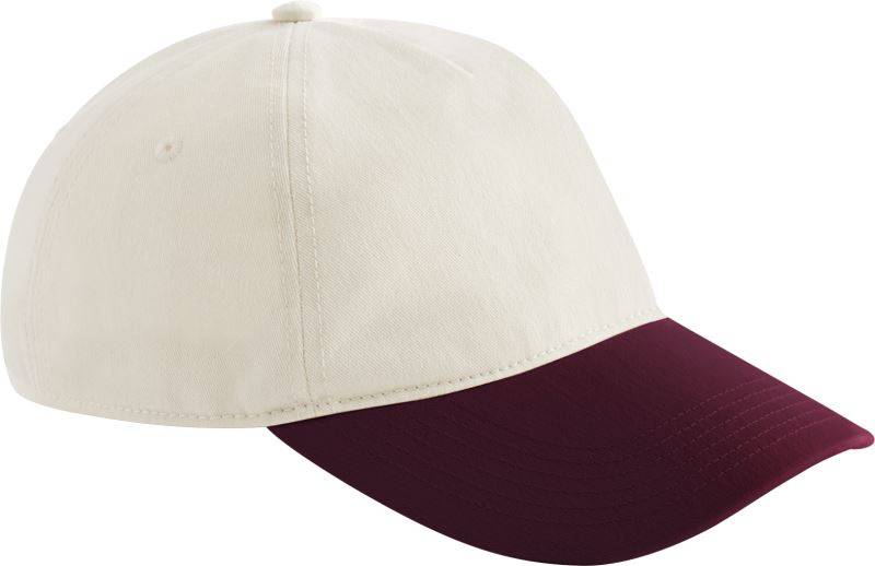 Beechfield | B 67, 5 panelová kontrastná šiltovka, biela Natural - červená Burgundy, onesize