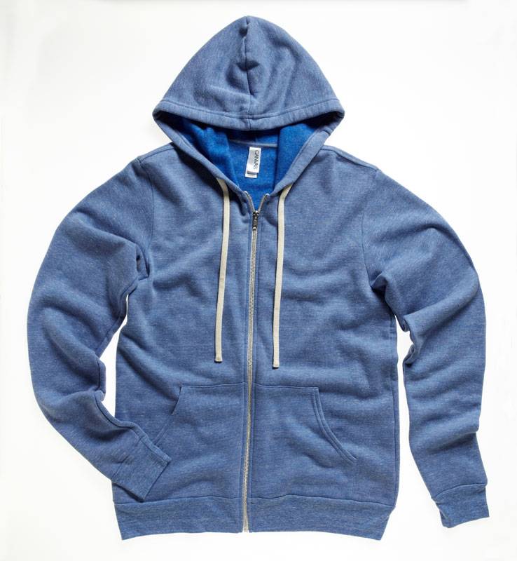 Bella + Canvas | 3909, Unisex mikina Tri-Blend s kapucňou, modrá Triblend, XS