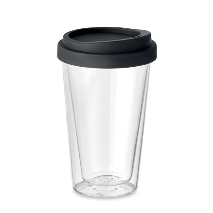 BIELO TUMBLER sklenený pohár s viečkom, čierna