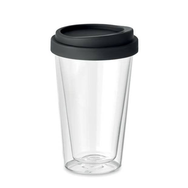 BÍLO tumbler skleněný pohár s víčkem, černá BÍLO tumbler skleněný pohár s víčkem, černá