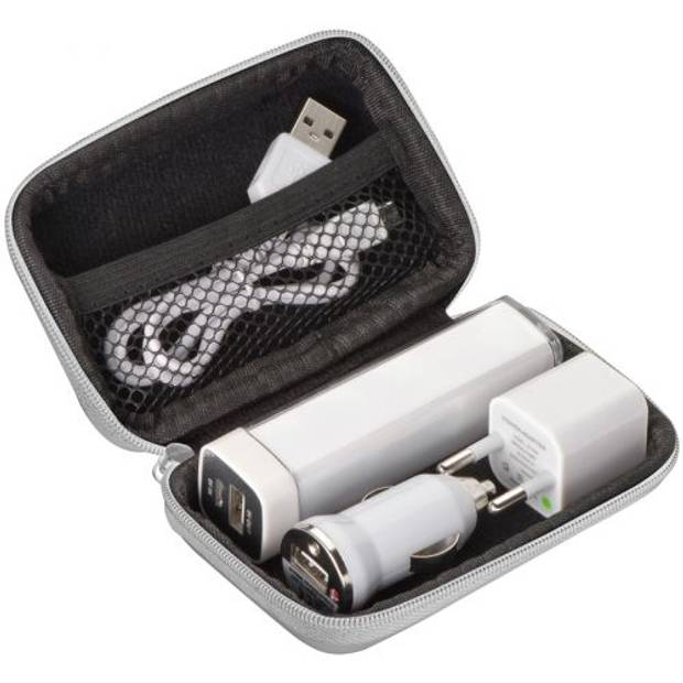 Cestovní sada, POWERBANK 2200 mAh, adaptér, bílá Cestovní sada, POWERBANK 2200 mAh, adaptér, bílá