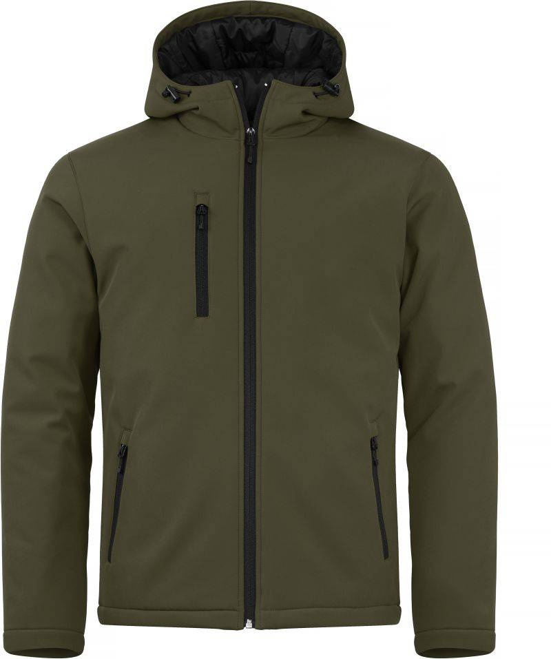 Clique|Padded Hooded Softshell, Pánska zatepl.softshell bunda s kapuc., zelená Fog, XL