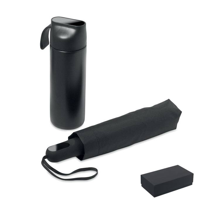 Darčeková sada fľaše a dáždnika, čierna