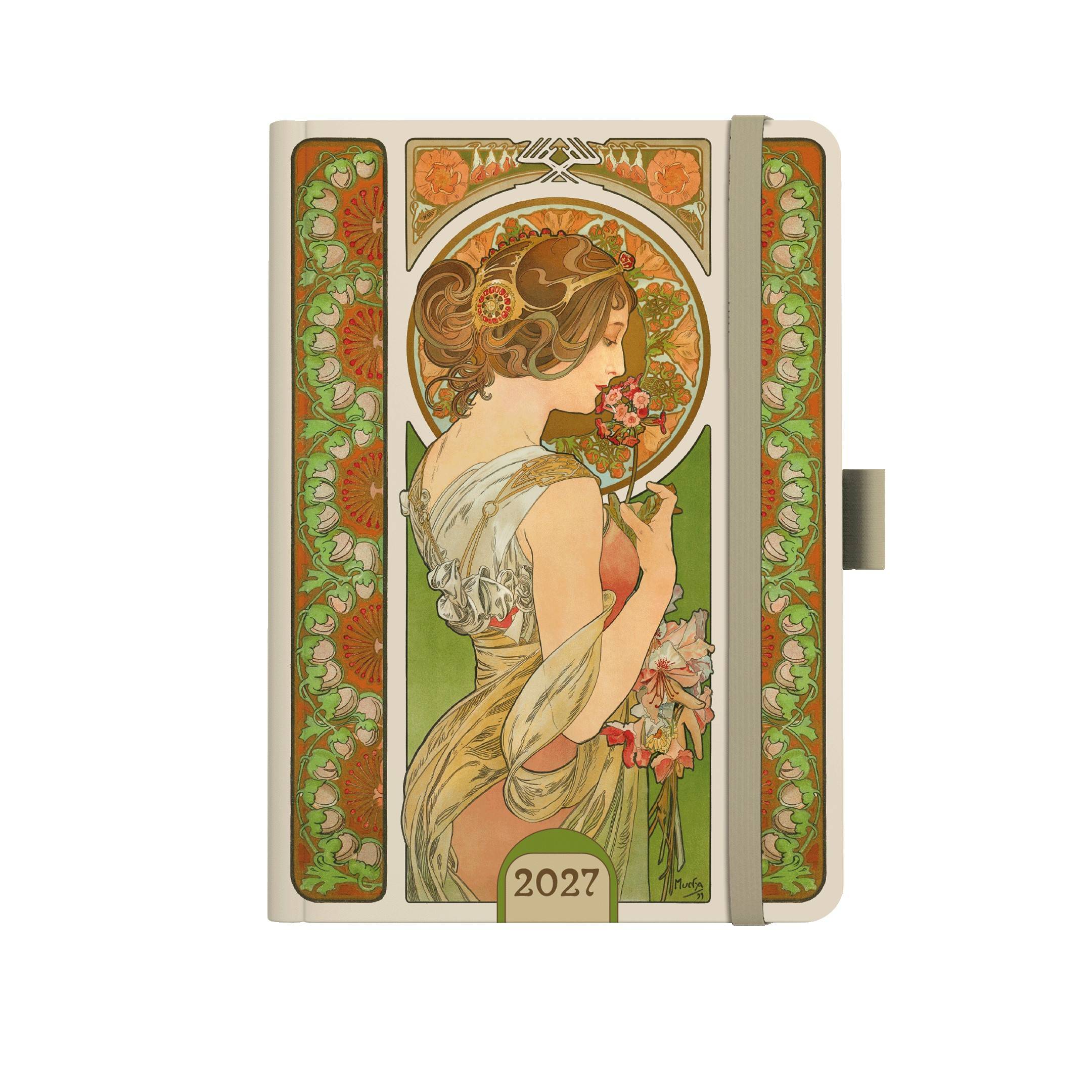 Denní diář A5 - Alfons Mucha 2027 - Zelený