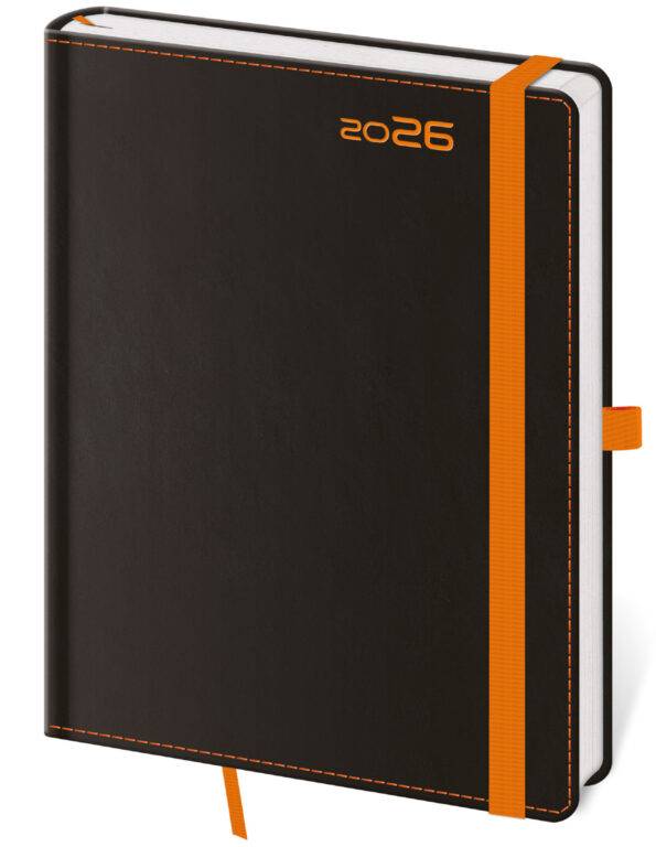 Denný diár A5 Black Orange s pútkom, 2026