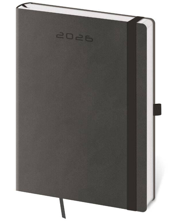 Denný diár A5 Flexies tmavo šedý s pútkom, 2026
