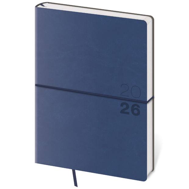 Denný diár A5 Flexio tmavomodrý s gumičkou, 2026 Denný diár A5 Flexio tmavomodrý s gumičkou, 2026