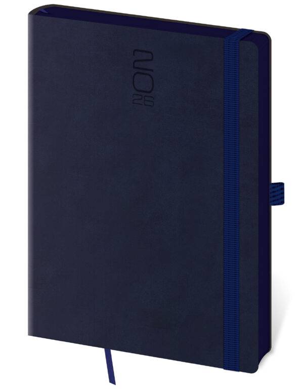 Denný diár A5 Memory tmavomodrý s gumičkou, 2026