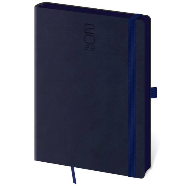 Denný diár A5 Memory tmavomodrý s gumičkou, 2026 Denný diár A5 Memory tmavomodrý s gumičkou, 2026