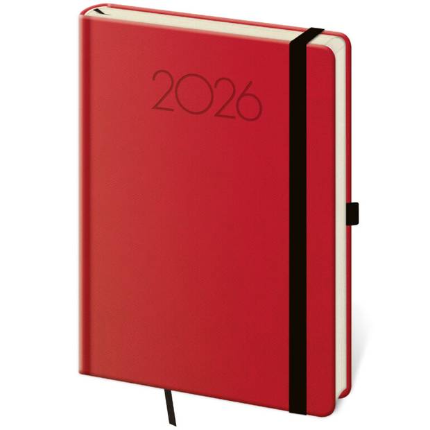 Denný diár A5 New Praga červený s gumičkou, 2026 Denný diár A5 New Praga červený s gumičkou, 2026