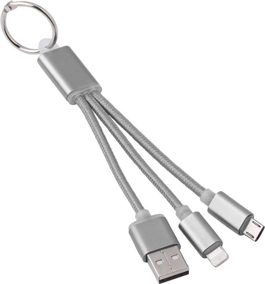 DOMODOS hliníkový nabíjací kábel 3v1, krúžok na kľúče, strieborná