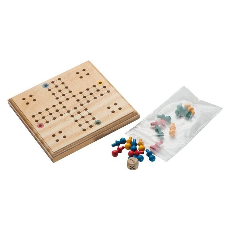 Drevená cestovná hra Človeče nehnevaj sa, hnedá