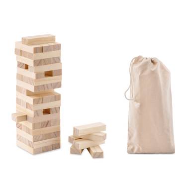 Dřevěná hra věž v bavlněném sáčku, 54 kostek