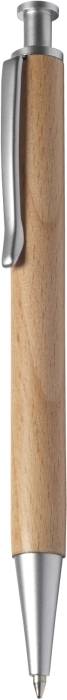 Drevené guľôčkové pero, strieborný klip, modrá náplň, hnedá