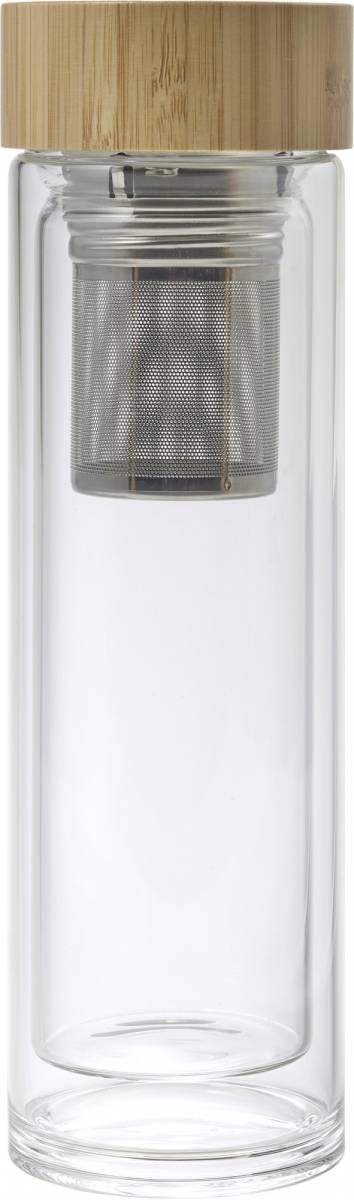 Dvojitá termoska v kombinácii skla a bambusu