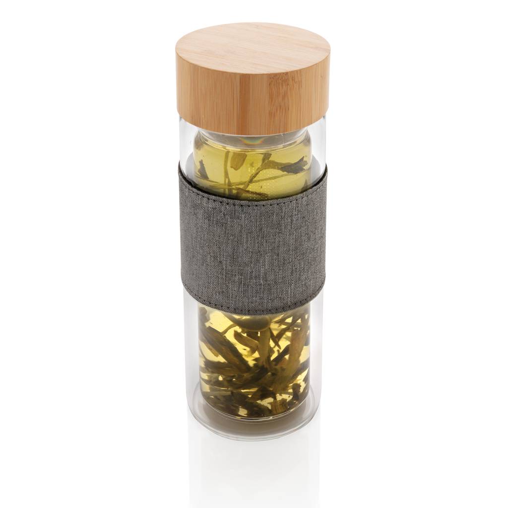 Dvojstenná sklenená fľaša s bambusovým uzáverom Impact