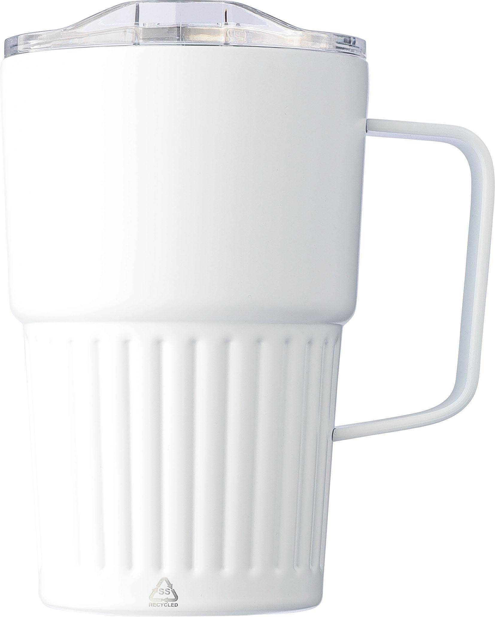 Dvojstenný cestovný hrnček z recyklovanej nehrdzavejúcej ocele (450 ml) Calo, biela