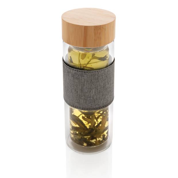 Dvoustěnná skleněná láhev s bambusovým uzávěrem Impact Dvoustěnná skleněná láhev s bambusovým uzávěrem Impact