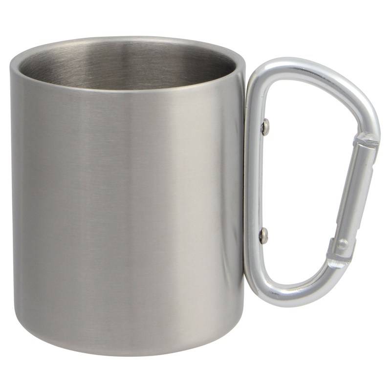 Dvoustěnný stříbrný hrnek s barevným uchem, objem 220 ml, stříbrná