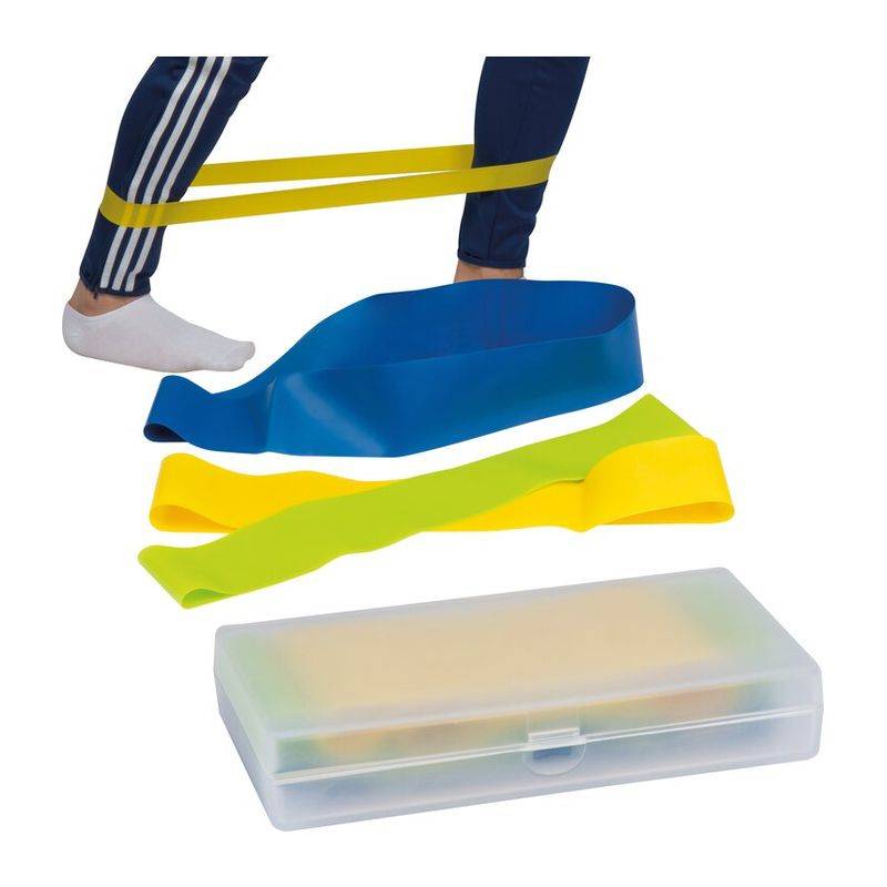 Elastické fitness pásky v plastovém boxu, vícebarevná