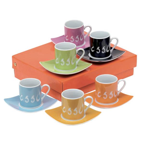 ESPRESSO SADA, 6 barevných šálků s podšálky ESPRESSO SADA, 6 barevných šálků s podšálky