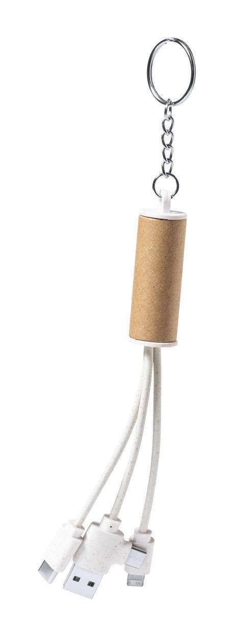 Feildin prívesok na kľúče s USB nabíjacím káblom, hnedá prírodná  