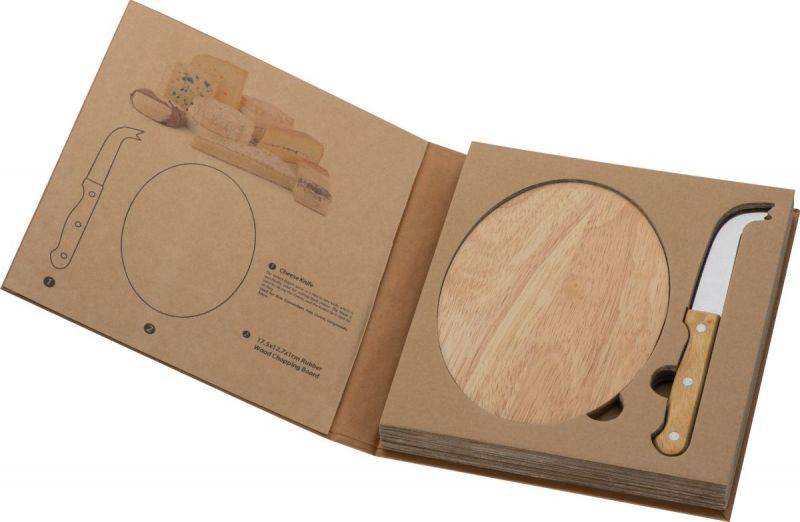 Finestrat dřevěná deska na krájení a nůž na sýr v krabičce