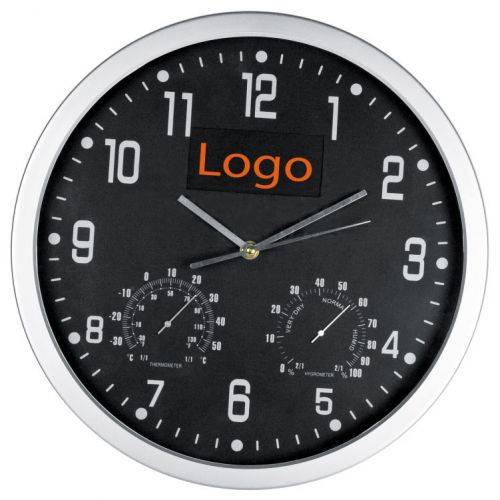 Gaspra plastové nástěnné hodiny, teploměr, vlhkoměr, černá