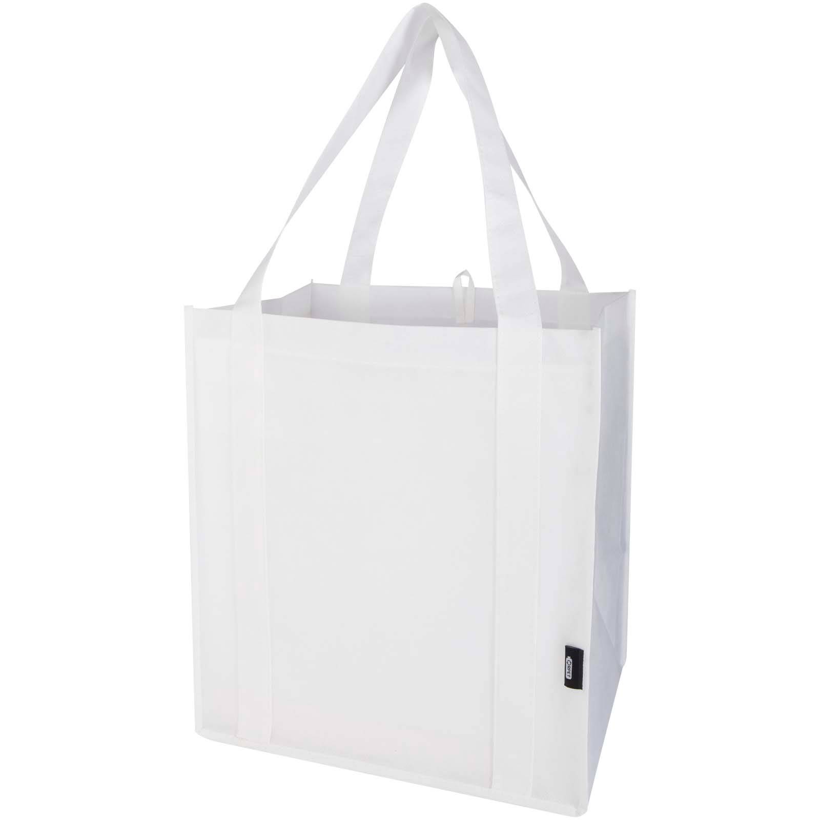 GRS recyklovaná netkaná nákupná taška s pevným dnom, 6 l Liberty, biela